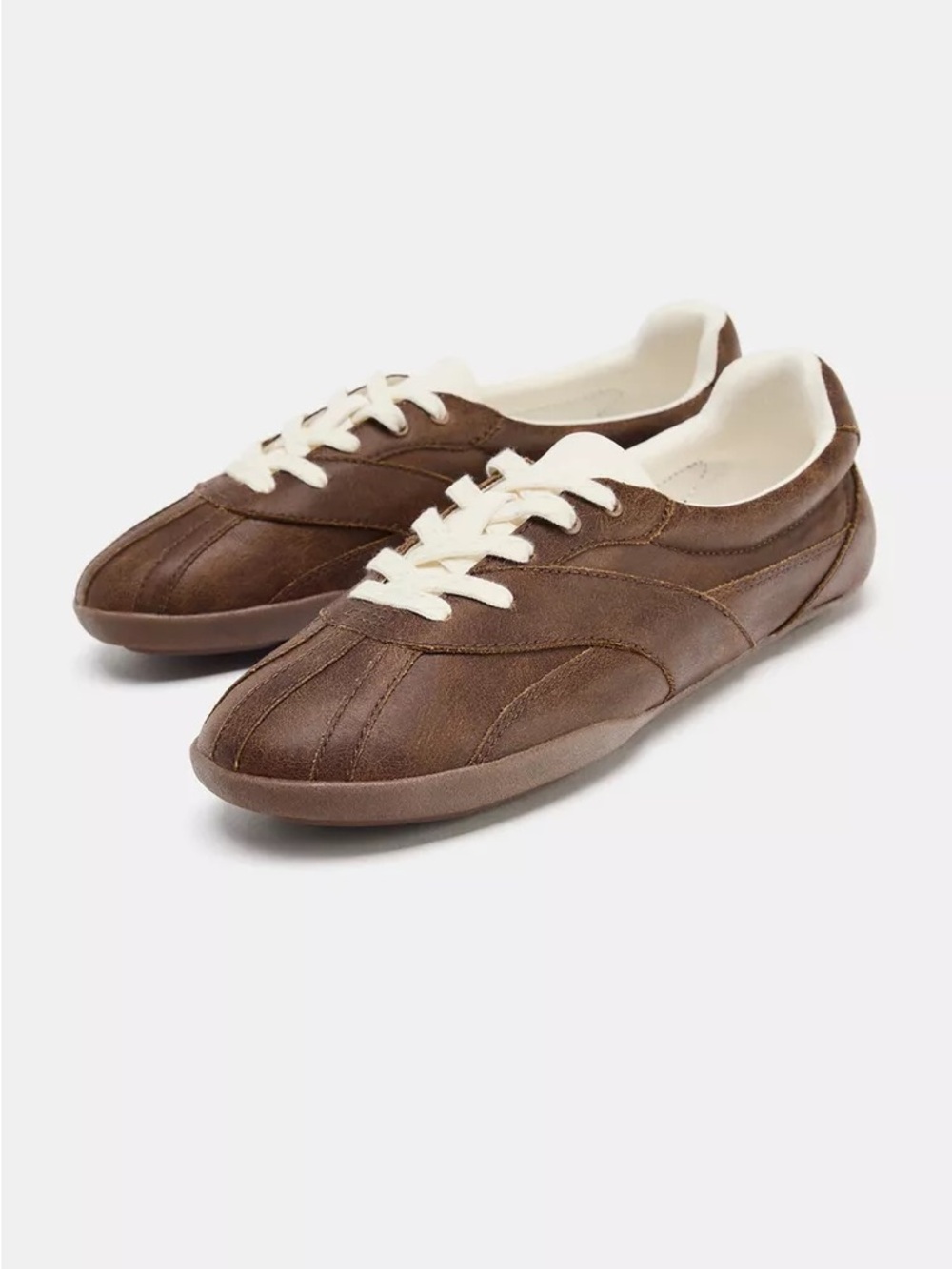 Zara Brown Low-Profile Lace-Up Sneakers with Cream Laces